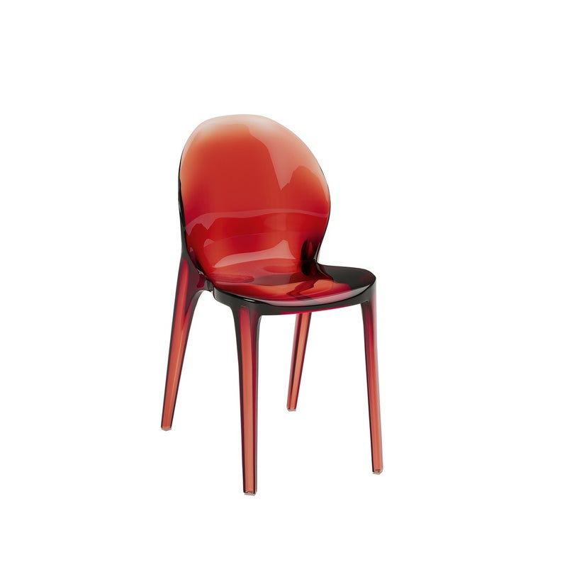 Designerski fotel Ruby z czerwonego monobloku poliwęglanowego – nowoczesny styl, ergonomiczne siedzisko i błyszczące przezroczystości do wnętrz