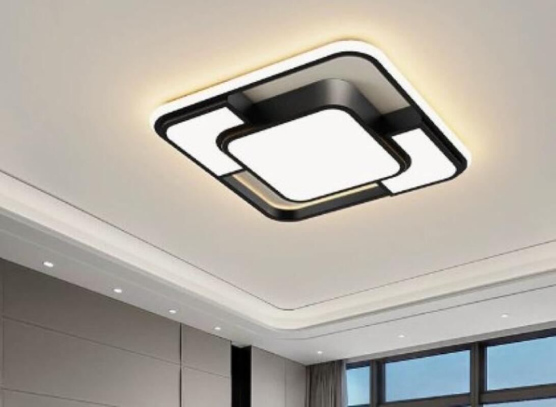 Wpuszczana lampa sufitowa LED, 46 W, trzy temperatury barwowe, regulowana jasność, z pilotem, kwadratowy kształt, kolor czarny, 48 cm.