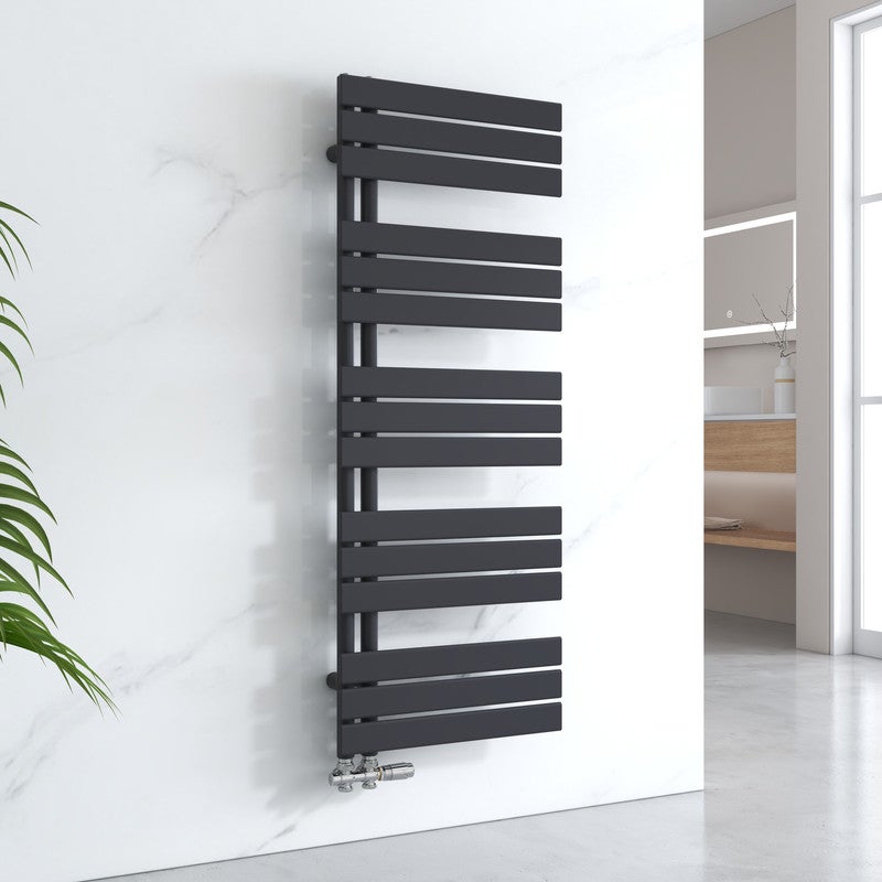EMKE Grzejnik Łazienkowy Wodny - Płaski Panel Czarny Mat - Podłączenie Dolne - 661 W, 1320 x 500 mm