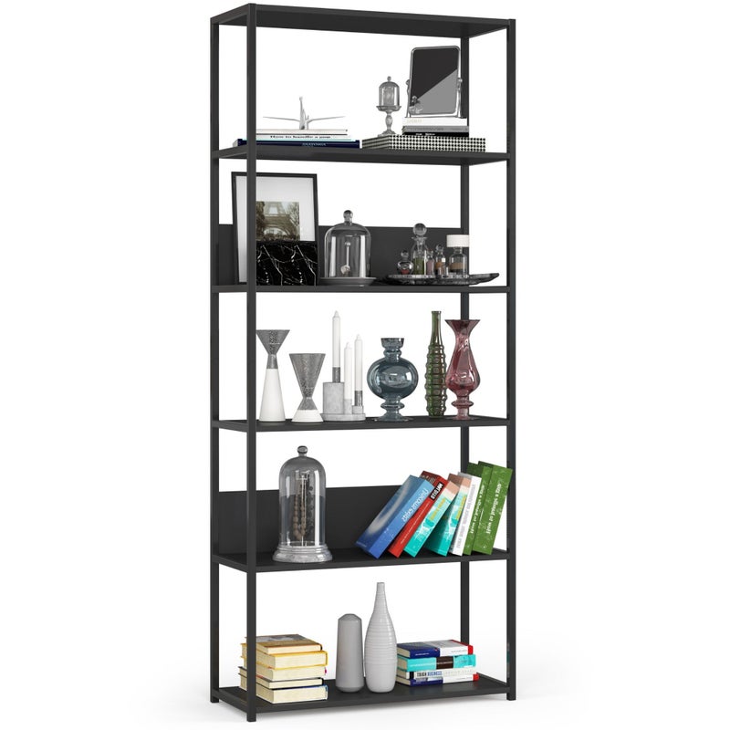 Regał loft AKORD metalowy Czarny 80 cm kolor Czarny mat 6 półek 80x32x192 cm