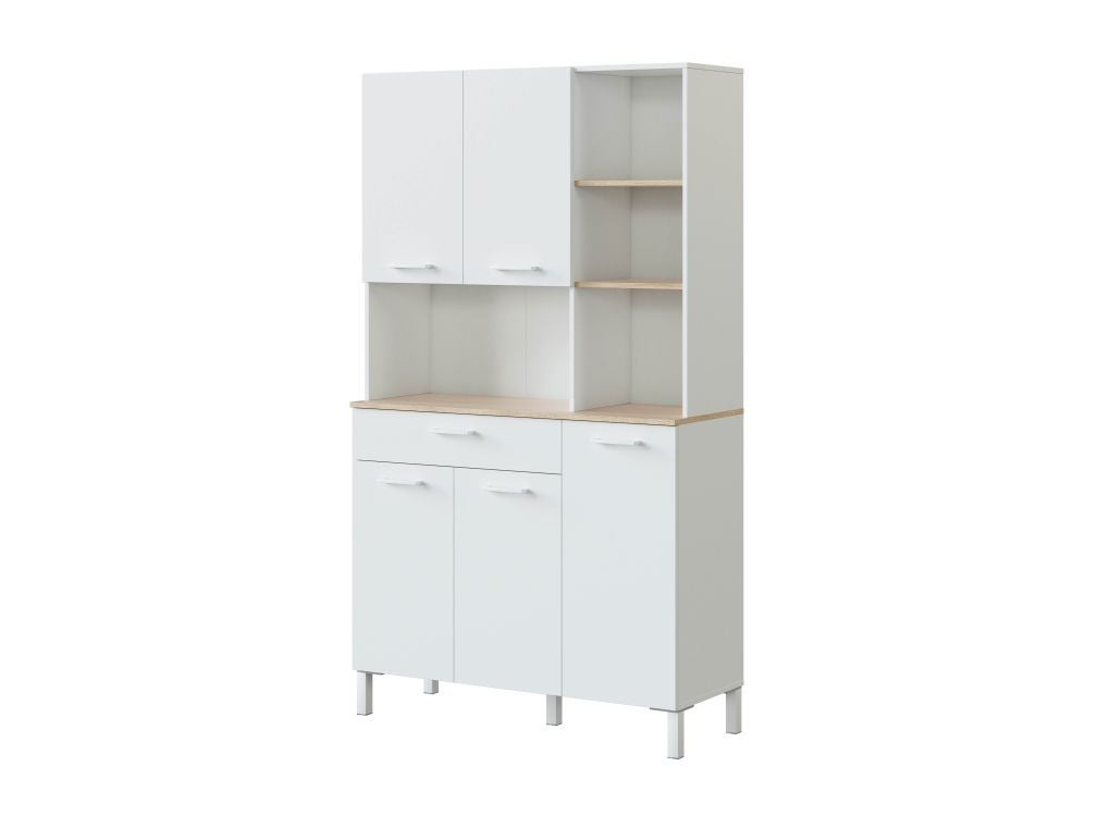 Szafka kuchenna KIRA - Artik biały i wykończenie w kolorze dębu kanadyjskiego - 5 drzwi + 1 szuflada - szer. 186 x wys. 108 x gł. 40 cm