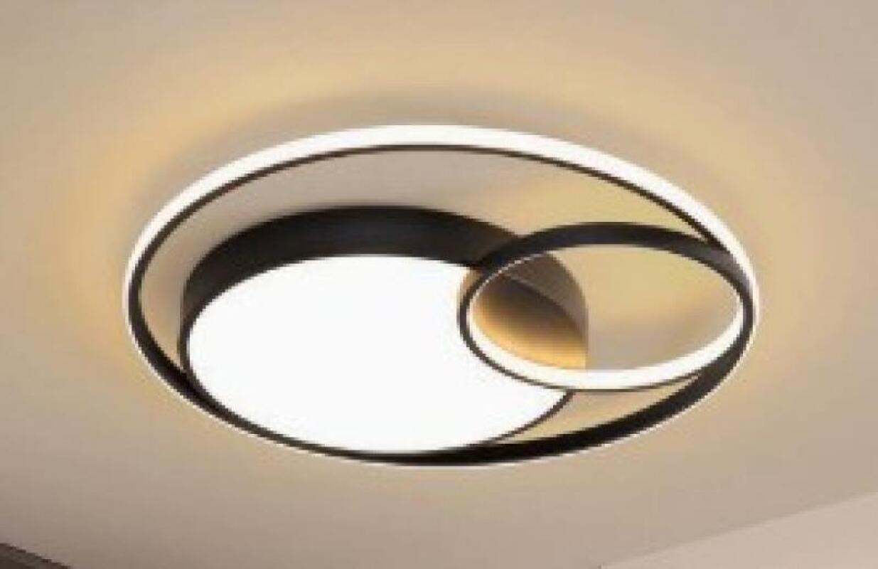 Wpuszczana lampa sufitowa LED, 48 W, trzy temperatury barwowe, regulowana jasność, z pilotem, wzór ósemki, kolor czarny, 48 cm.
