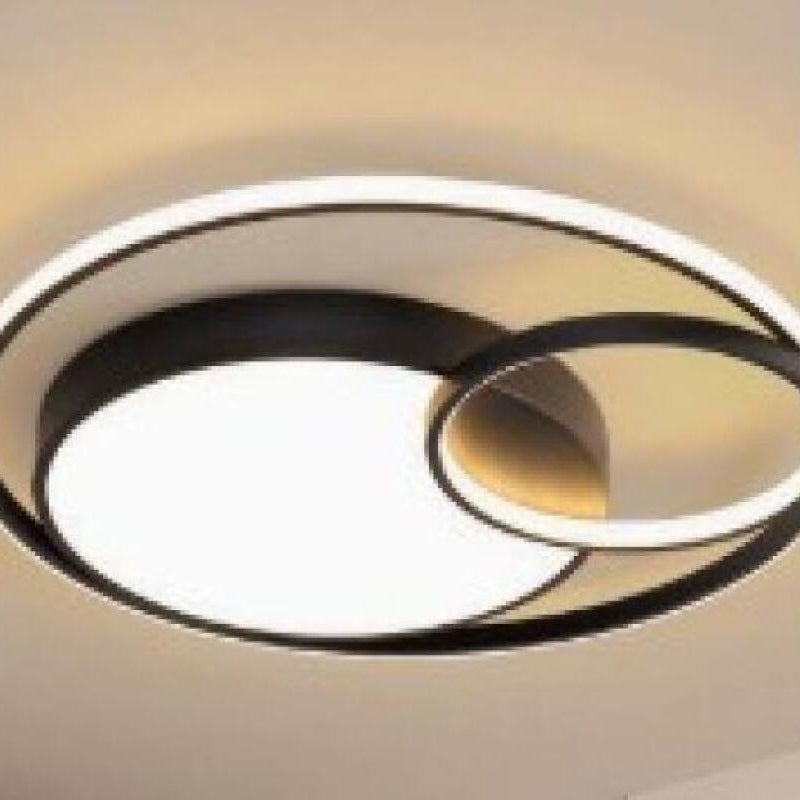 Wpuszczana lampa sufitowa LED, 48 W, trzy temperatury barwowe, regulowana jasność, z pilotem, wzór ósemki, kolor czarny, 48 cm.
