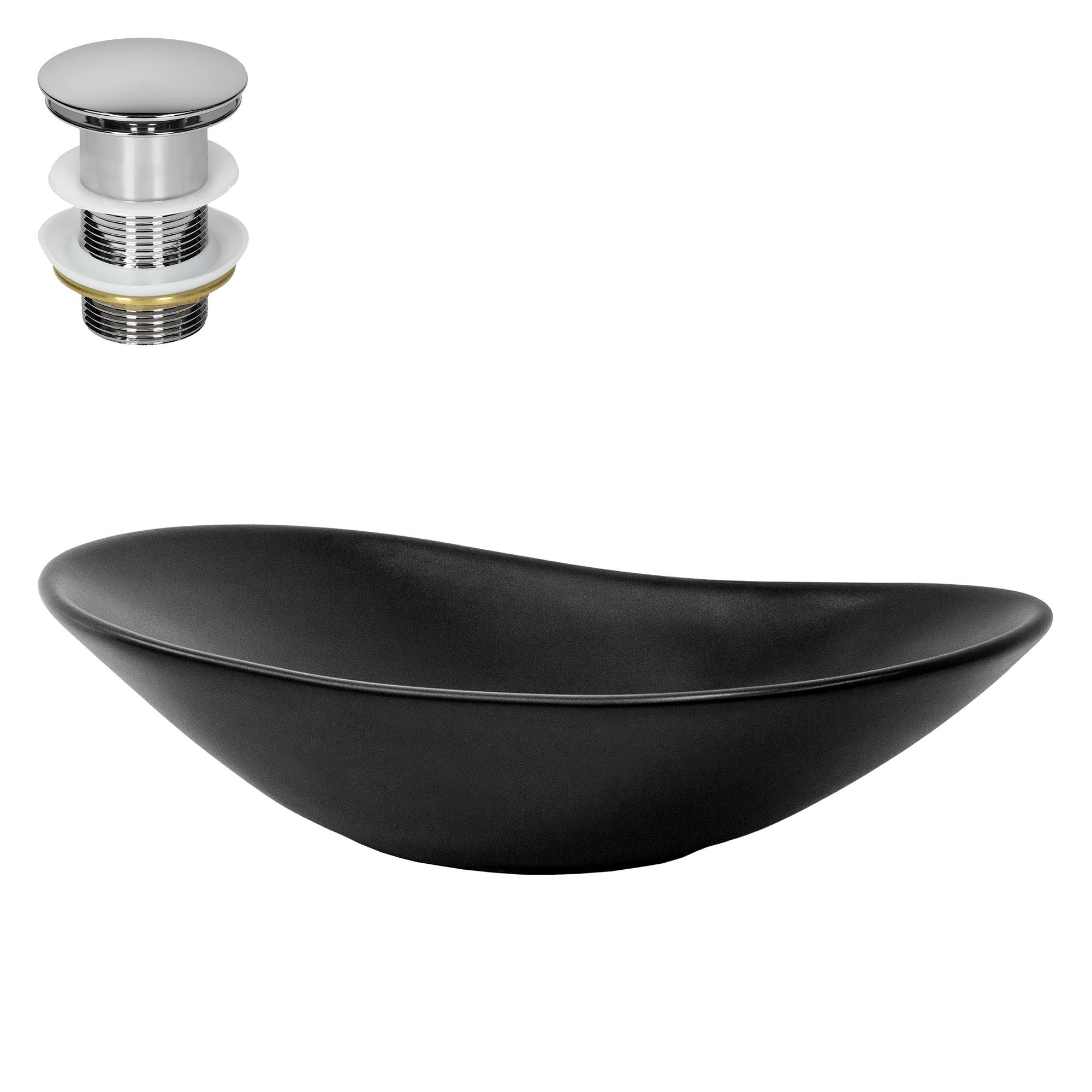 ML-Design Umywalka ceramiczna w kolorze czarnym matowym 63 x 36 x 15,5 cm z odplywem, Owalna umywalka natynkowa