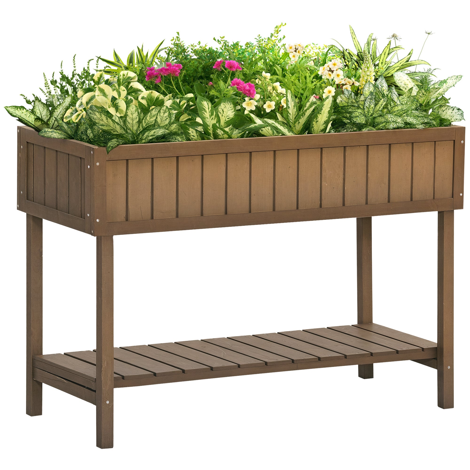 Drewniany Herb Donica podwyższona grządka Container ogród stojak na rośliny Łóżko 8 Pudełka 110L x 46W x 76Hcm Brązowy