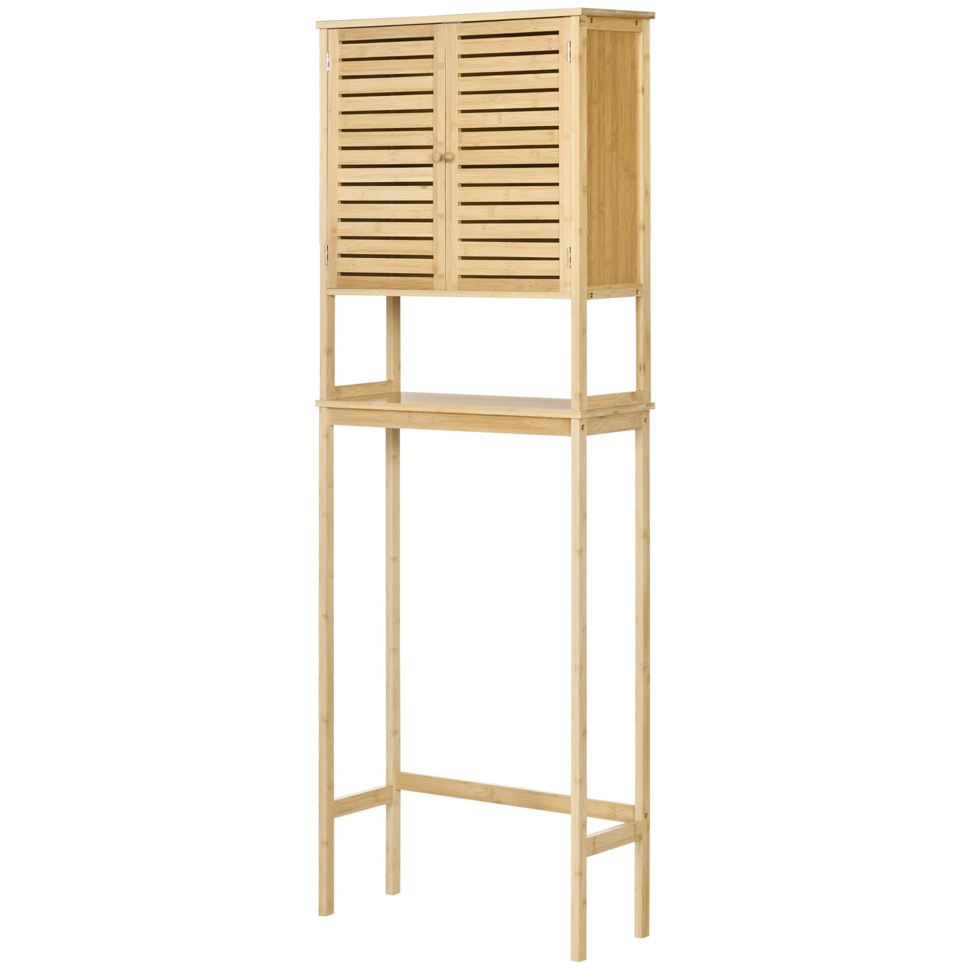 Szafka łazienkowa bambusowa, 2 drzwi, 1 półka, wymiary 60x23x173 cm