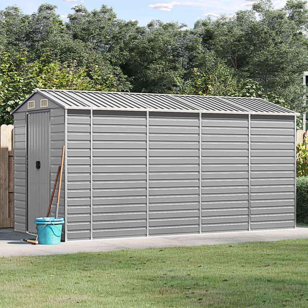 vidaXL Domek ogrodowy jasnoszary 191x385x198 cm Stal ocynkowana