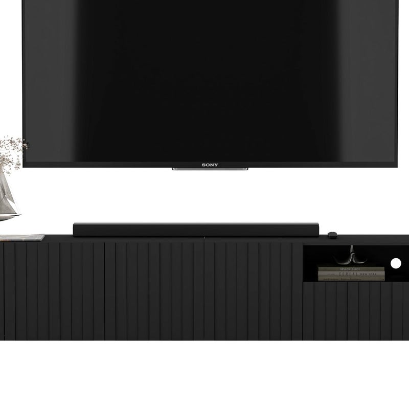 Nowoczesna wisząca szafka RTV Glamour 300 cm czarny mat, komoda pod telewizor do salonu