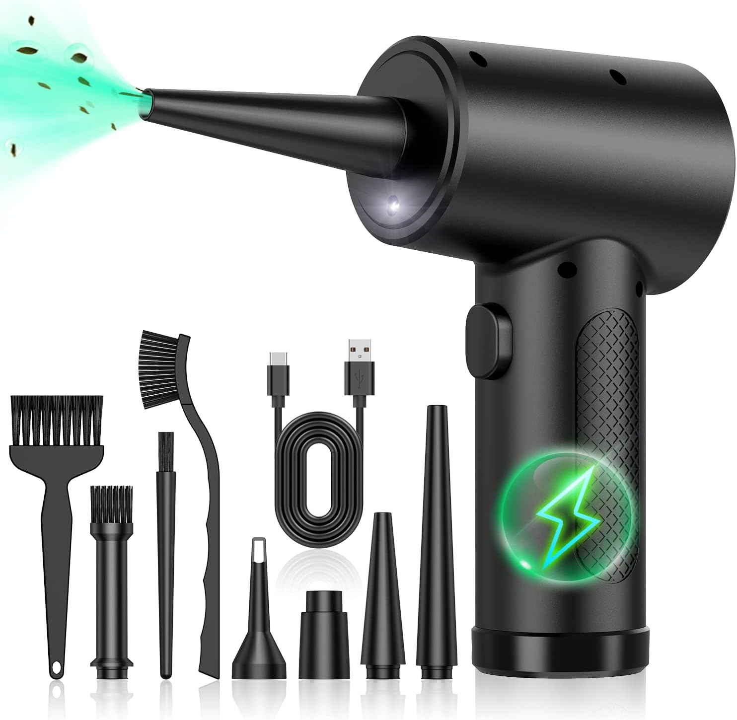 Czarna, 2 w 1, 3-biegowa dmuchawa sprężonego powietrza, ultramocna, bezprzewodowa dmuchawa, ładowana przez USB, trwała, 3 regulowane prędkości, do kom