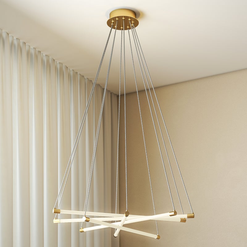 Lampa sufitowa LED, 50W, 5 regulowanych świetlówek, regulowana, lampa sufitowa do salonu, jadalni, kuchni, złota + biała
