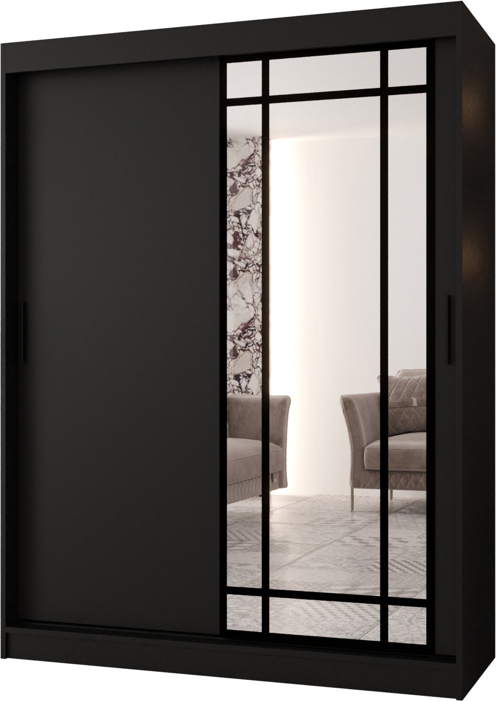 Szafa przesuwna z lustrem ALMERIA 150 x 62 x 200 czarny + u. czarny