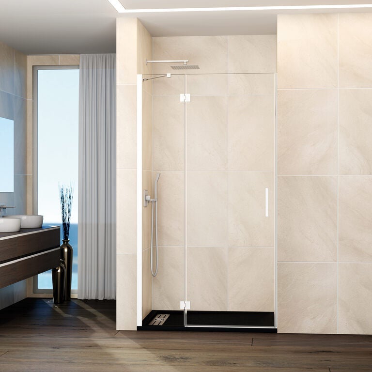 Kabina frontowa GLASS panel stały + drzwi uchylne zamknięcie magnetyczne 70 cm (67-70; 20+50) biały