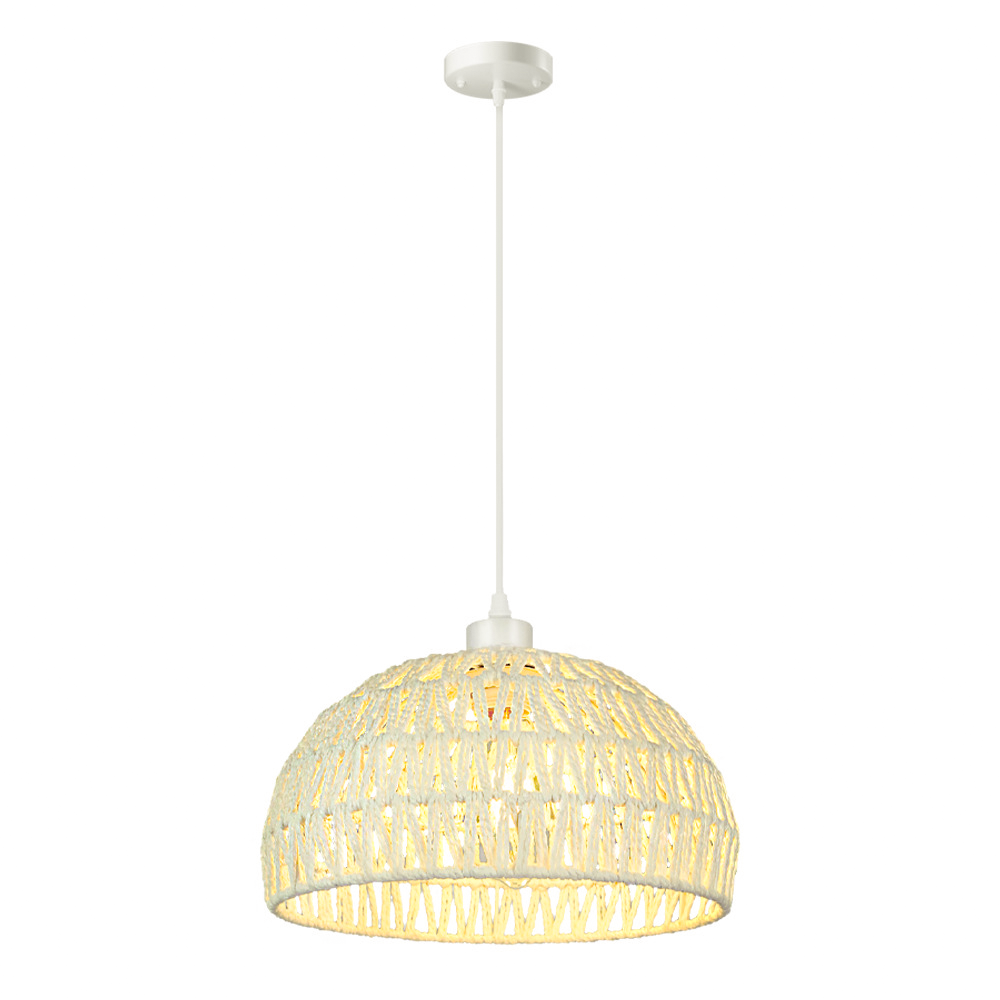 Rustykalna lampa wisząca, Ręcznie pleciony żyrandol, Lampa sufitowa Bohemian, Oświetlenie wyspowe, Lampa wisząca o regulowanej wysokości, Biały