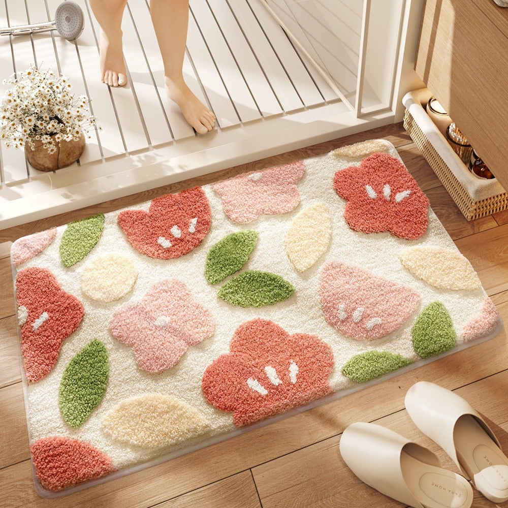 Dywanik łazienkowy z kwiatowym wzorem o wysokiej chłonności. Nadaje się do jadalni, kuchni i salonu (40 x 60 cm [imitacja kaszmiru], 1 sztuka).