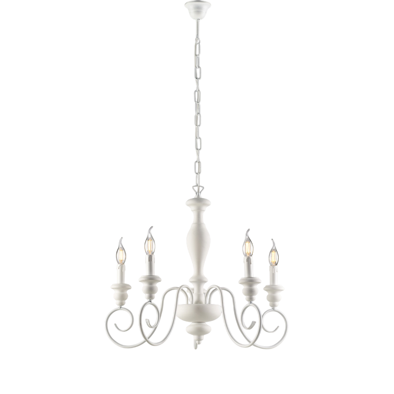 Lampadario in legno e ferro laccato bianco shabby 5 luci H.55 - MAX 115 - Ø60