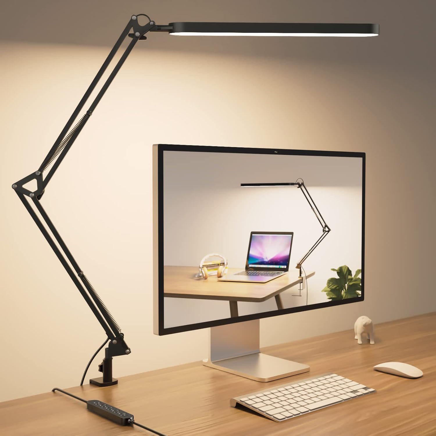 Lampa biurkowa z ochroną oczu, lampa z klipsem na długim ramieniu, przenośna składana lampa, wielokierunkowa lampa biurkowa LED, USB