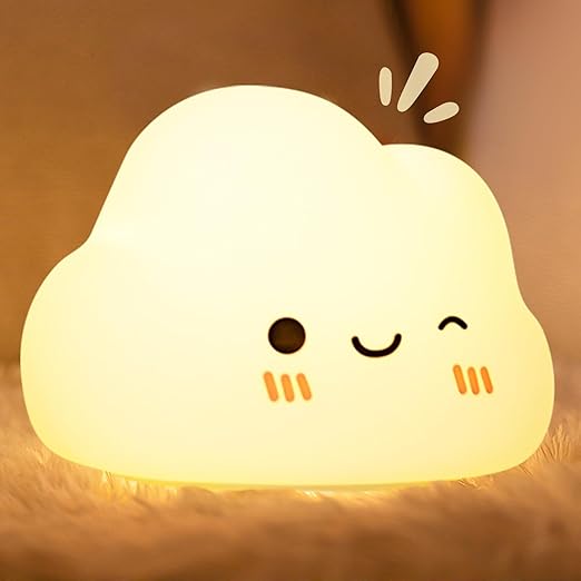Lampka nocna w kształcie chmurki dla dzieci, ładowalna, 7 kolorów, 3 poziomy jasności, lampka nocna do pokoju dziecięcego, biała