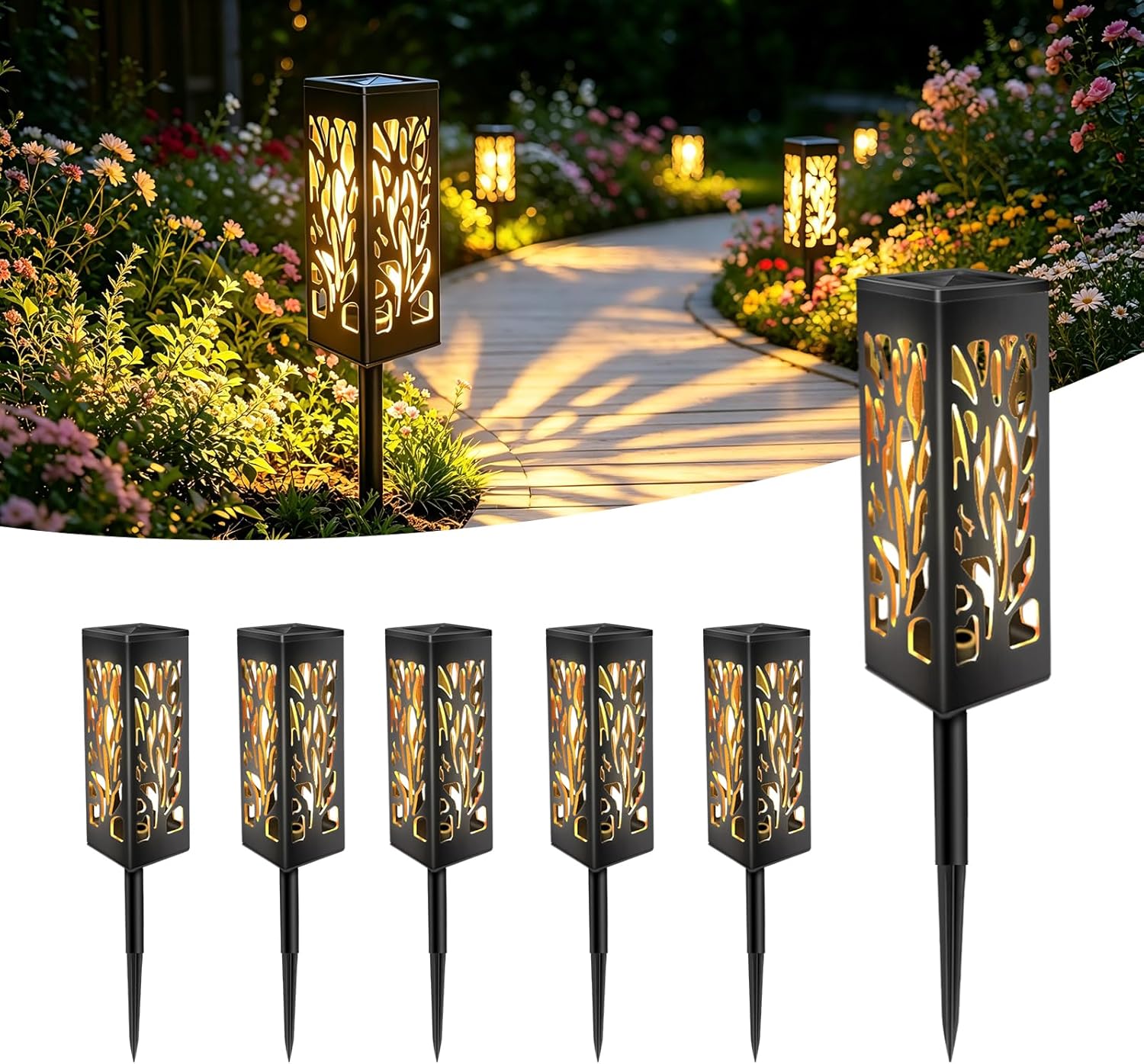 Zestaw 6 lamp ogrodowych solarnych, latarenek solarnych, lamp ogrodowych solarnych, wodoodpornych IP44, ciepły biały kolor, solarne lampy dekoracyjne