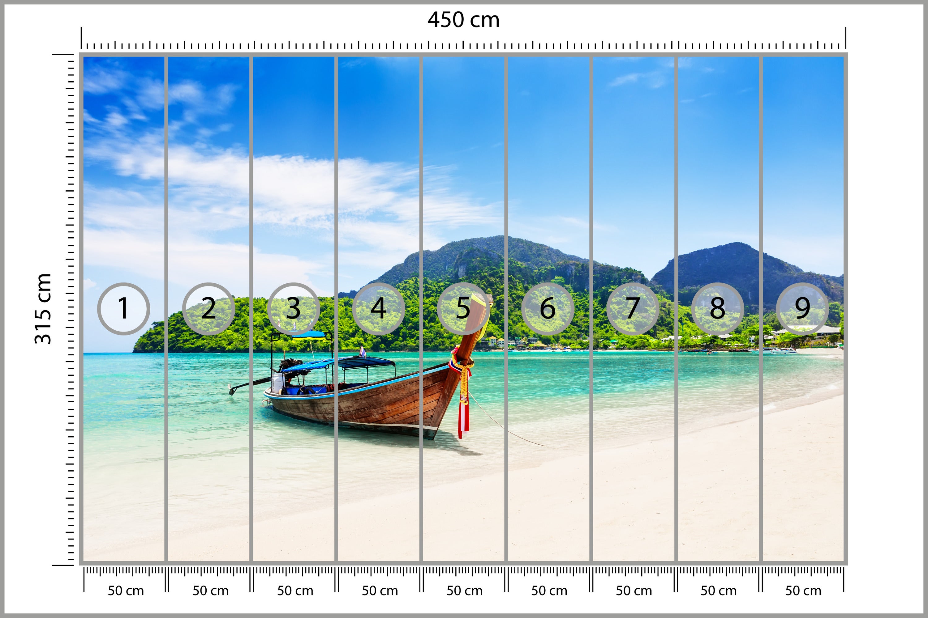 FOTOTAPETA DO SYPIALNI JADALNI ŁÓDKA OCEAN PLAŻA GÓRY LAS PEJZAŻ 450x315
