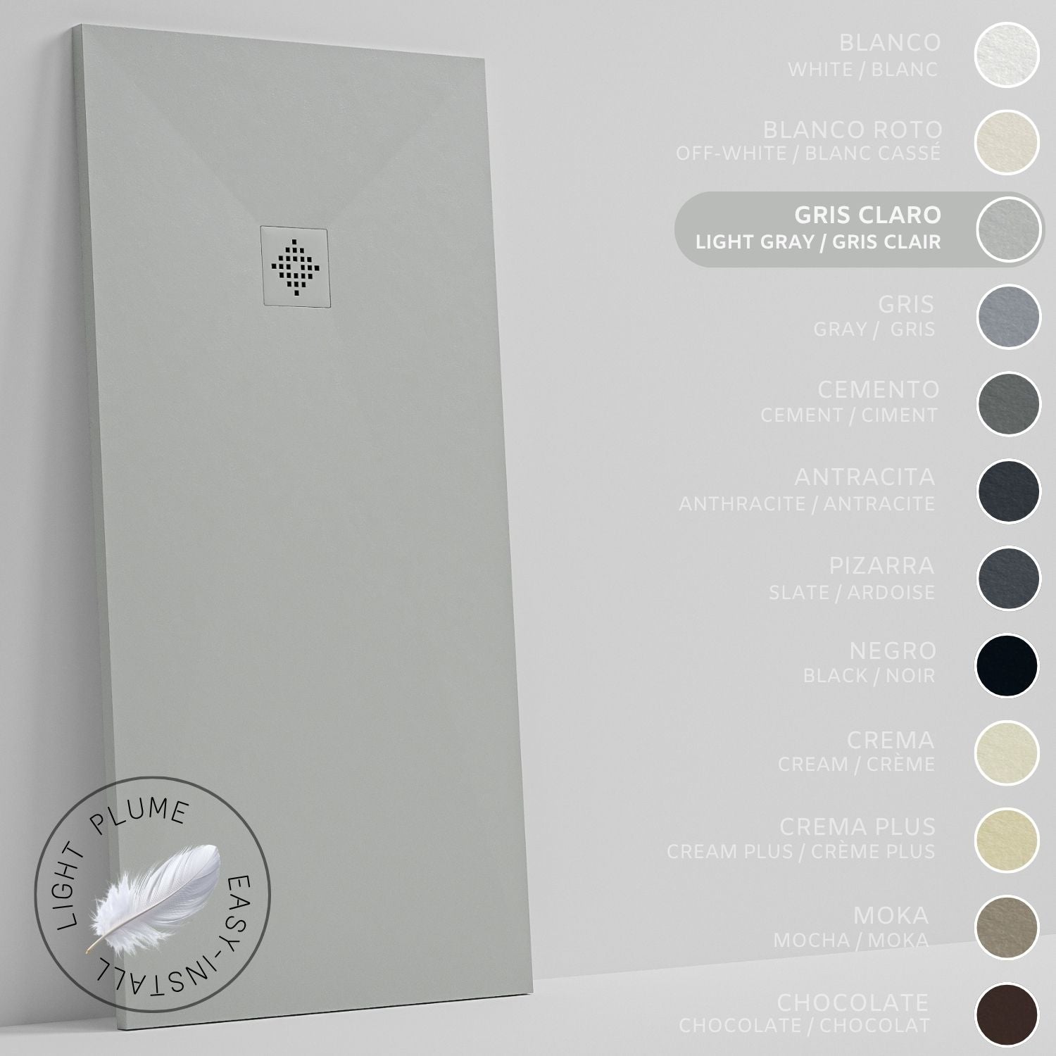 SOULHOME Lekki Brodzik z Żywicy tekstura Łupka jasnoszary – 220X100- cm Ultra-płaski Zawiera Syfon i Kratkę Same