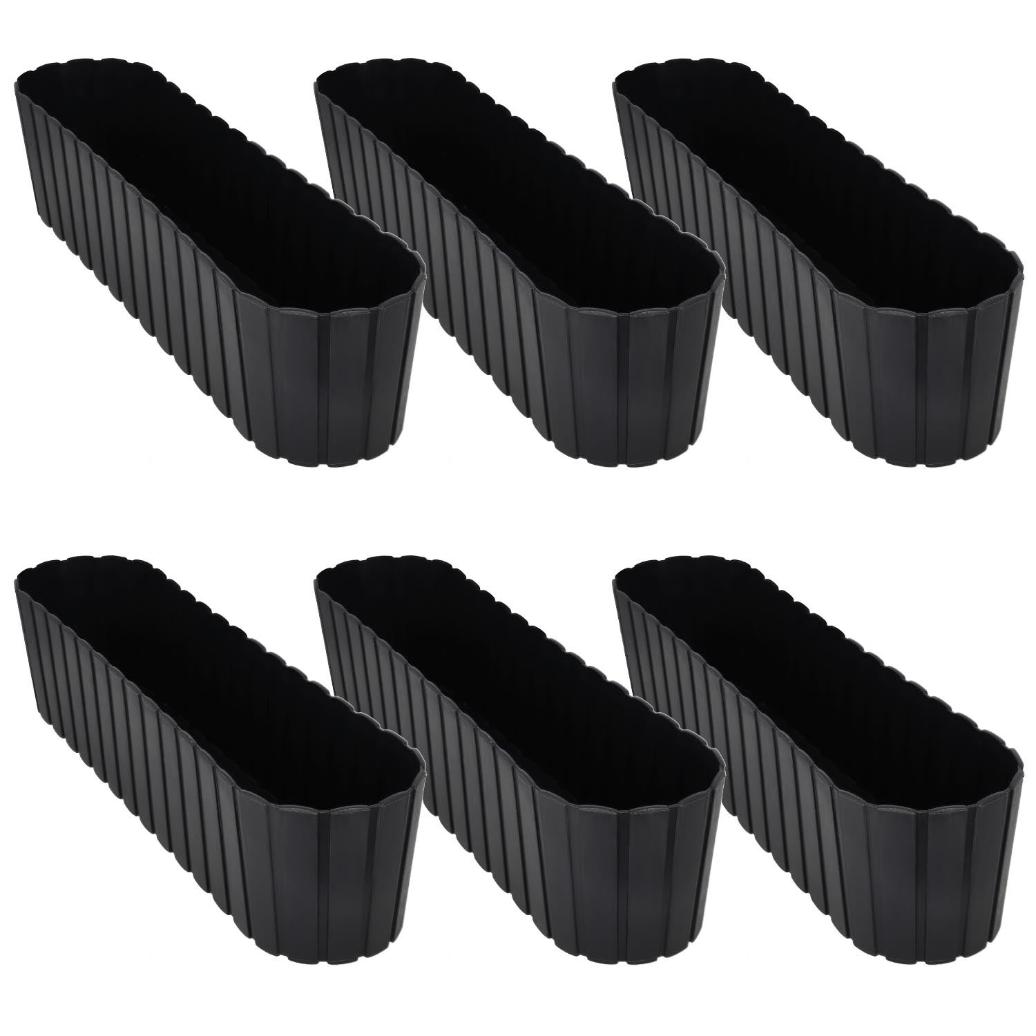 6 szt. Doniczka Skrzynka Balkonowa - 60 x 14 x 13 cm - Skrzynia Plastikowa na Kwiatki - Donica Owalna na Balkon - Rustykalna - Antracyt KOTARBAU