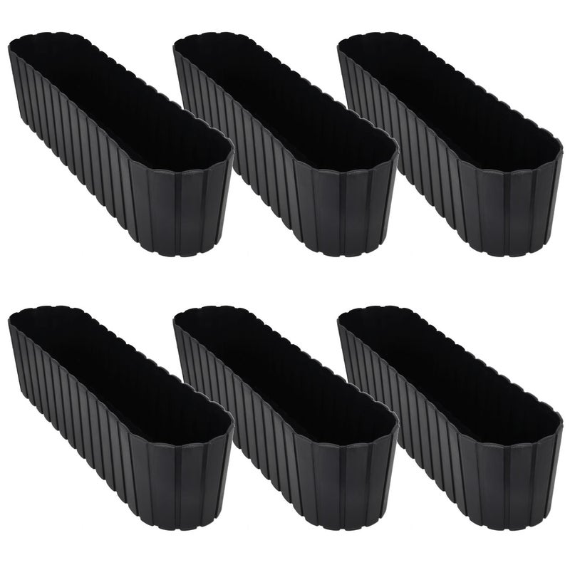 6 szt. Doniczka Skrzynka Balkonowa - 60 x 14 x 13 cm - Skrzynia Plastikowa na Kwiatki - Donica Owalna na Balkon - Rustykalna - Antracyt KOTARBAU