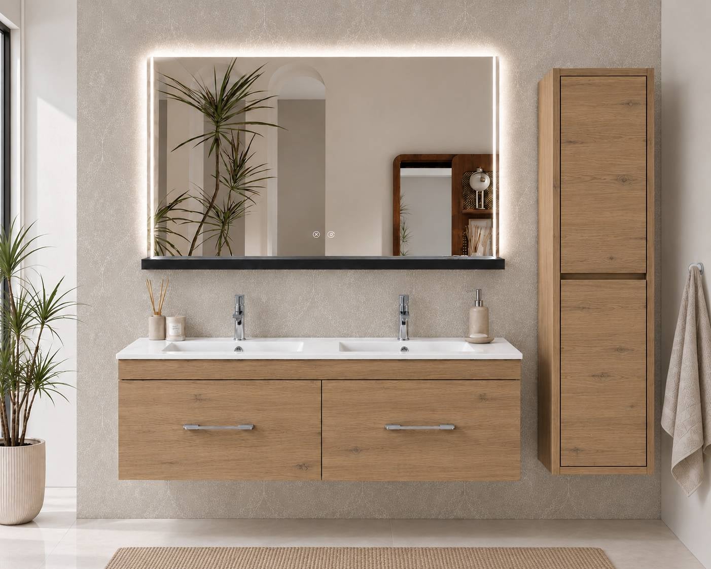 Szafka łazienkowa z umywalką ORIGENBATH FLORENCIA bez lustra 120x45 cm podwójna umywalka estepa z kolumną