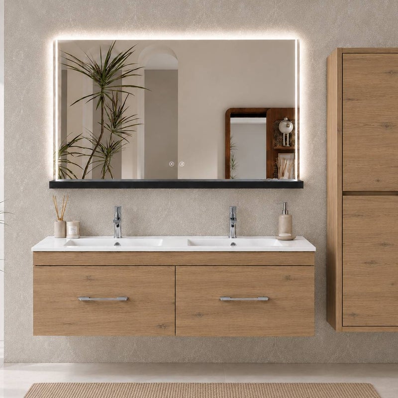 Szafka łazienkowa z umywalką ORIGENBATH FLORENCIA bez lustra 120x45 cm podwójna umywalka estepa z kolumną