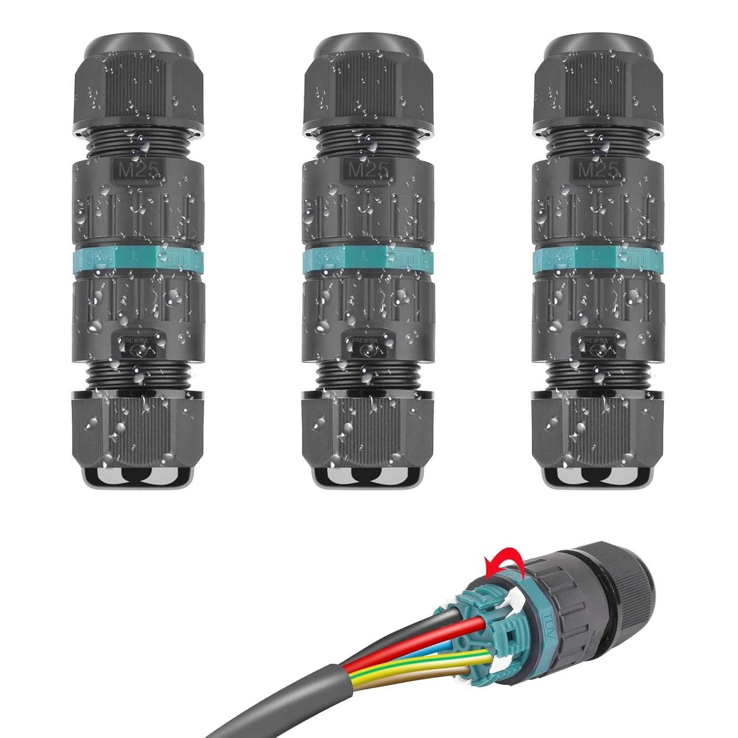 Wodoodporne Złącze Elektryczne IP68 - Rozdzielacz Kabla 5-żyłowy Wodoodporna Skrzynka przyłączeniowa Zewnętrzna, Wodoodporny Mostek do Kabla Ø 5