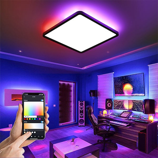Wpuszczana lampa sufitowa LED nowoczesna kwadratowa lampa inteligentna lampa sufitowa LED WiFi regulacja światła kolorów sterowanie aplikacją
