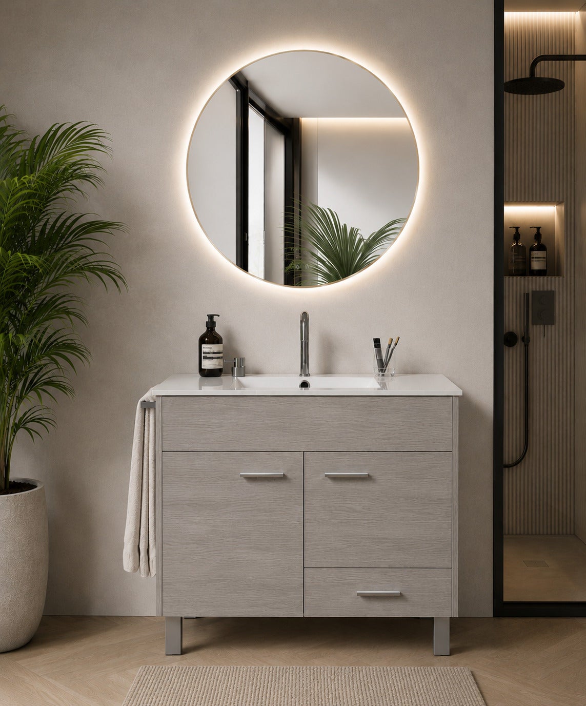 Szafka łazienkowa z umywalką ORIGENBATH SAMOS bez lustra 70x45 cm dąb smoky