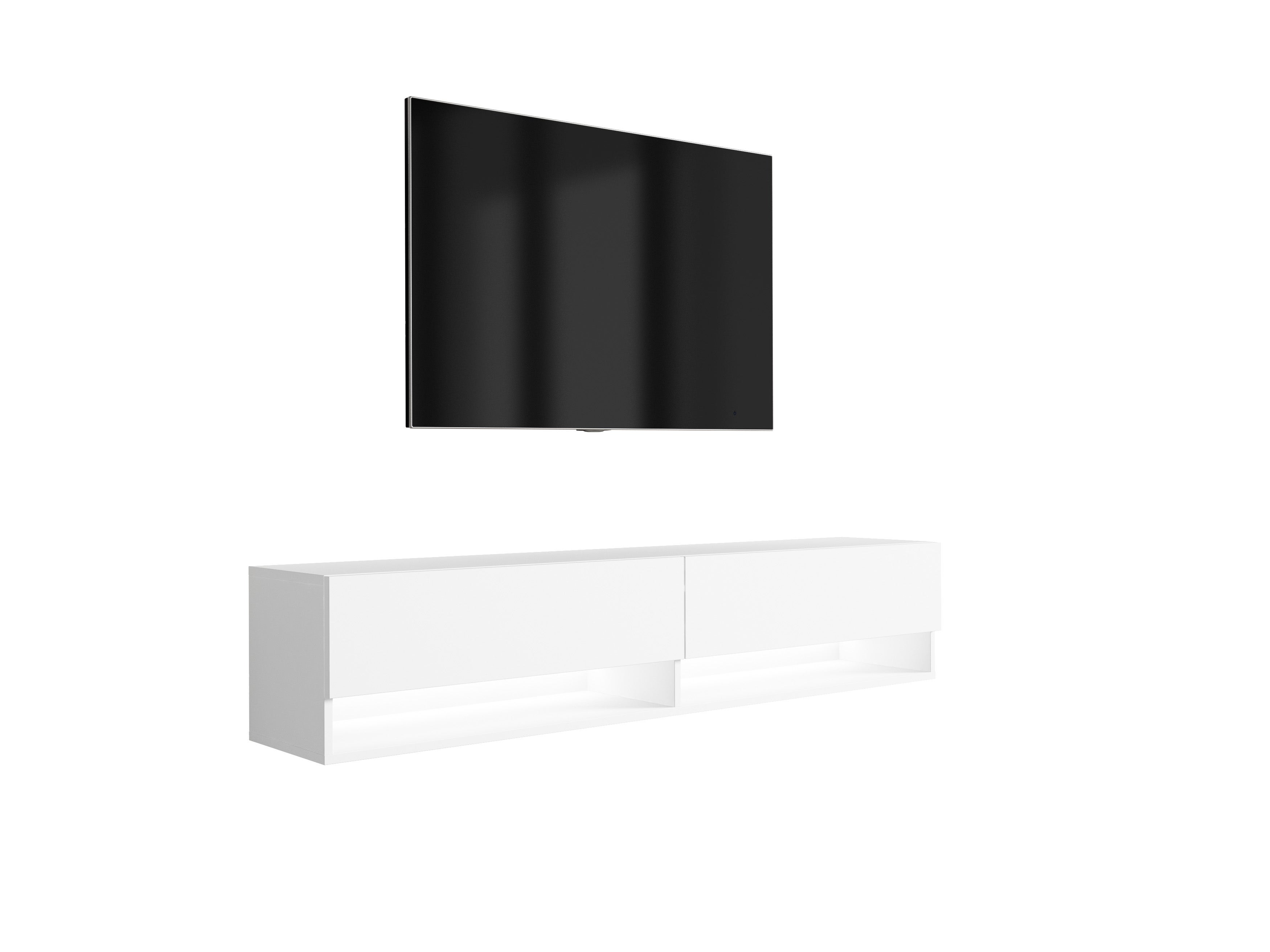 Szafka pod telewizor 170 cm Biały Mat, LED biały, 170 × 32 × 34 cm