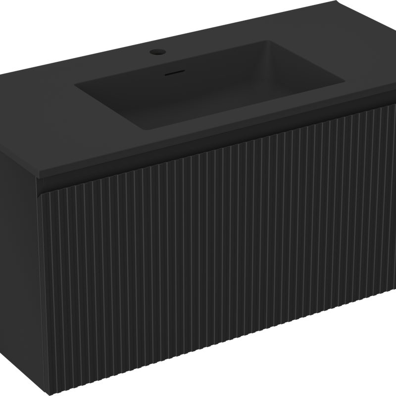 Mexen Rivel szafka łazienkowa 100 cm z umywalką Otis, 1 szuflada, ryflowana , czarna mat - 91A20-10047-1-BF71-W18M71