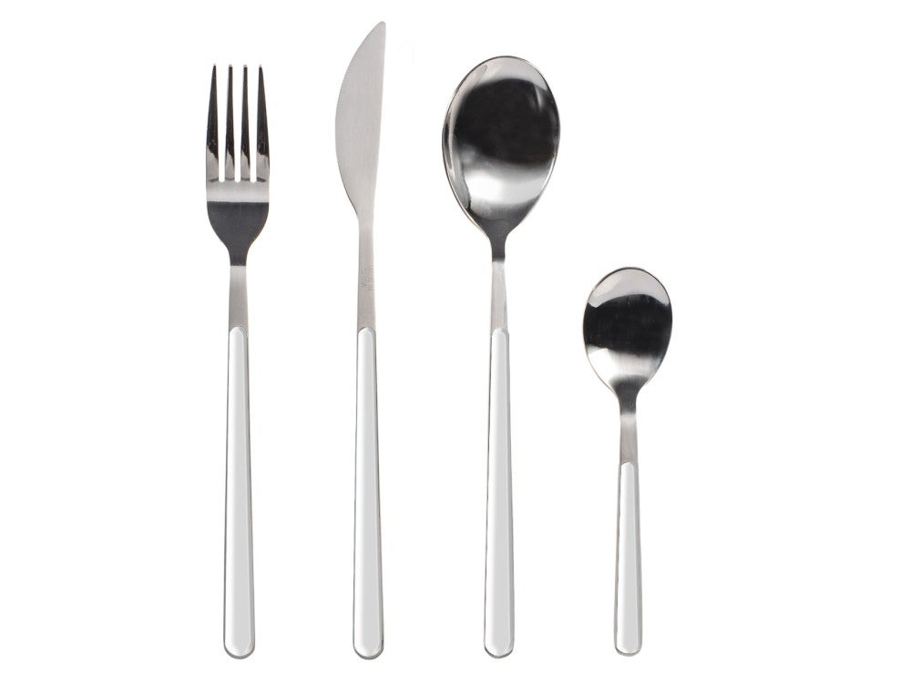 Conjunto de talheres H&H Nova de 24 peÃ§as em aÃ§o inoxidÃ¡vel com cabo de plÃ¡stico branco