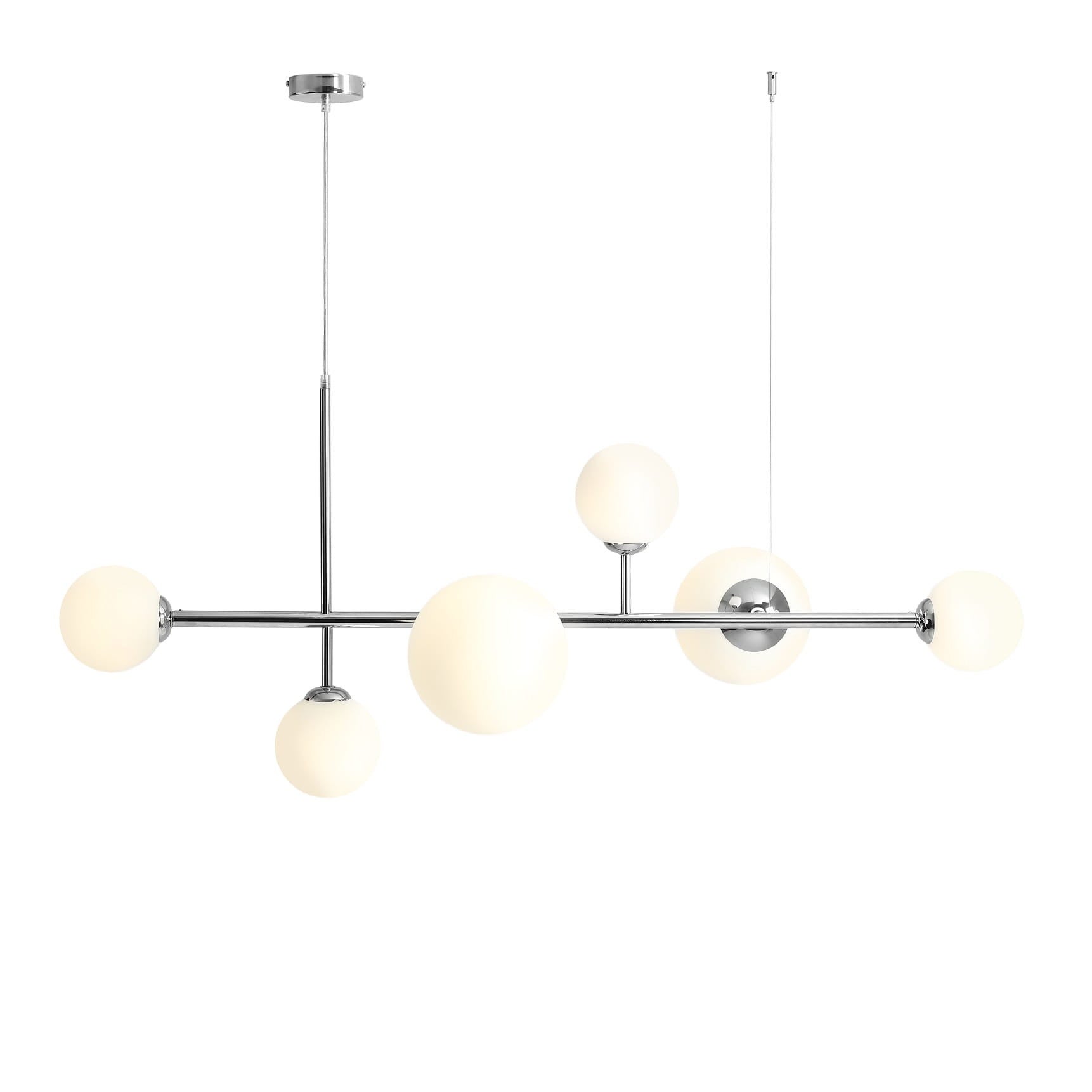 Lampa wisząca Dione chromowana-biała 6xE14 / E27x15W wym: 110 x 130 x 62 cm szkło Aldex