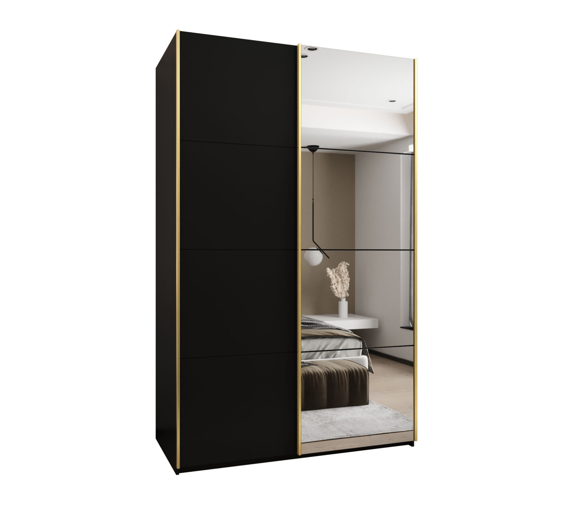 Szafa przesuwna wysoka Lux 3 160 x 64 x 245,5 cm czarny + czarny + u. złoty - Abiks Meble