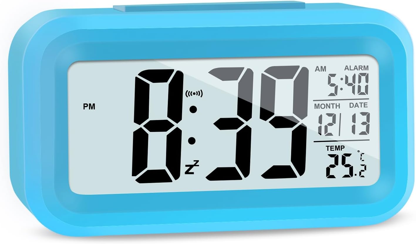 Cyfrowy budzik LCD, budzik podróżny z funkcją temperatury, daty i drzemki, nietykający zegar cyfrowy do sypialni, biura i użytku rodzinnego