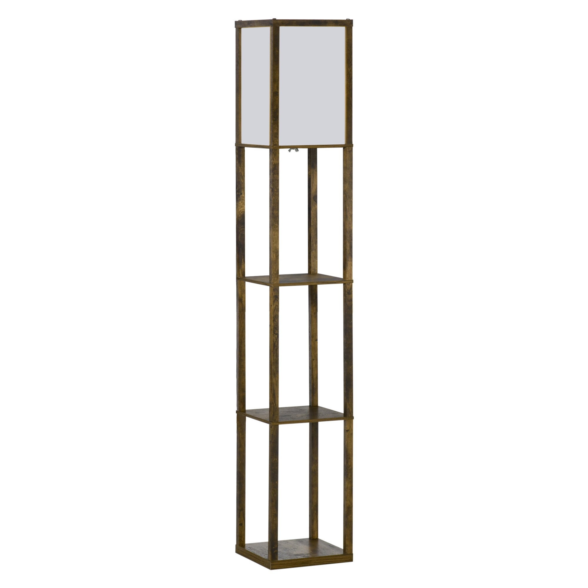 Lampa podłogowa z półkami, drewniana, 26 x 26 x 160 cm, do salonu/sypialni (żarówka nie jest dołączona)