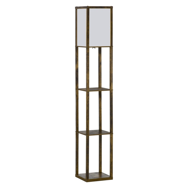 Lampa podłogowa z półkami, drewniana, 26 x 26 x 160 cm, do salonu/sypialni (żarówka nie jest dołączona)