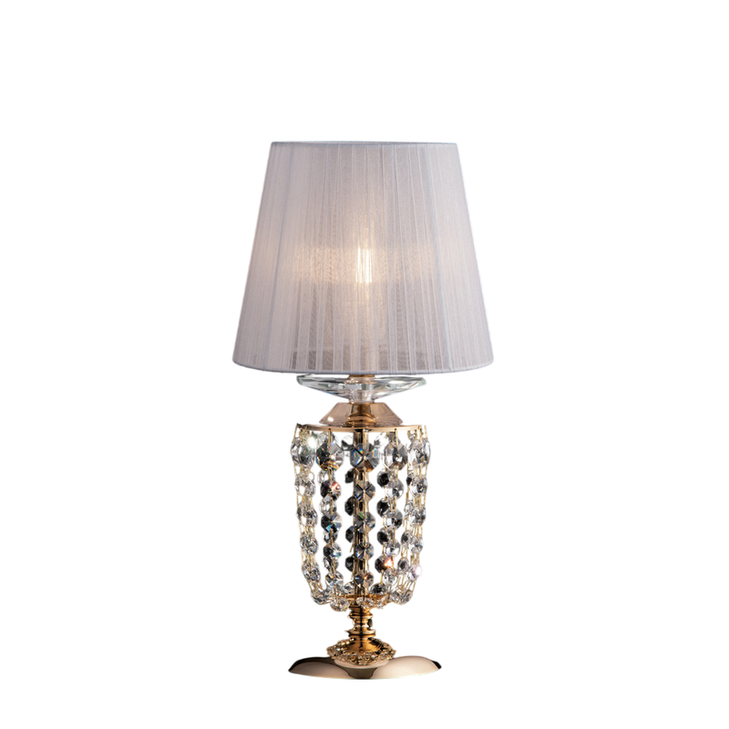 Lumetto in ferro e ottone dorato con paralume 1 luce H.40 - Ø20