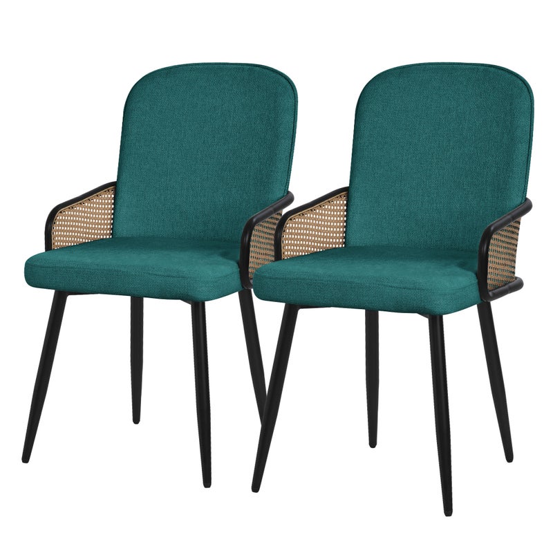 ML-Design zestaw 2 krzeseł tapicerowanych benzyna do jadalni i kuchni ergonomiczne z podłokietnikami imitacja rattanu metalowe nogi komfortowe