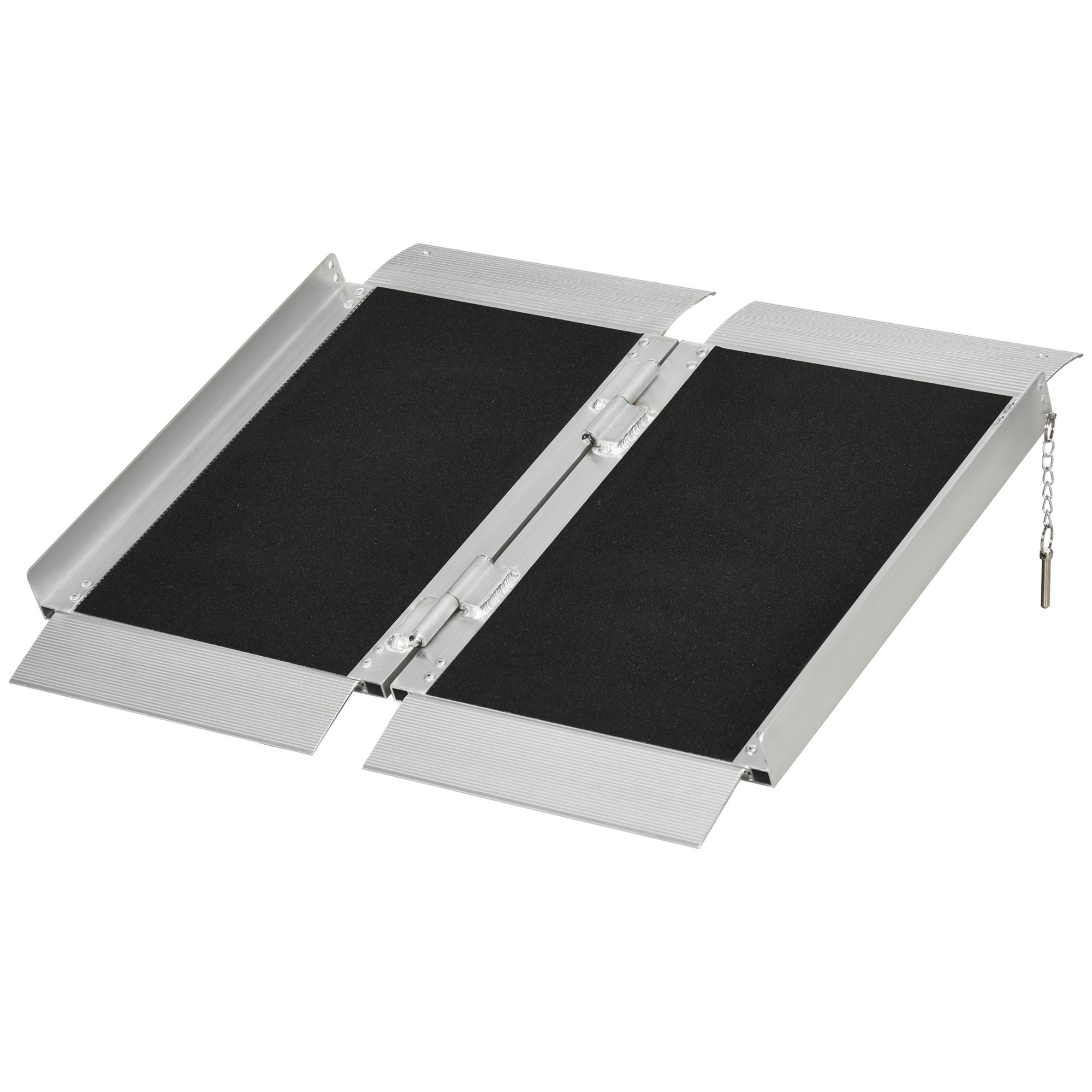 Składana, antypoślizgowa aluminiowa rampa dla wózków inwalidzkich z uchwytami, maks. obciążenie 272 kg, kolor czarny