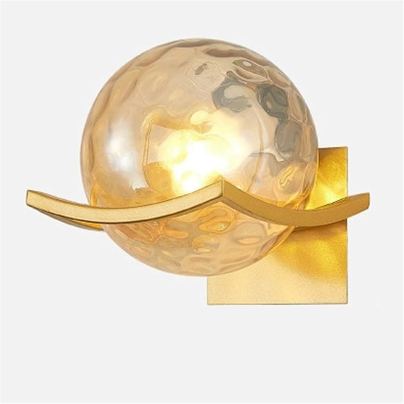 Kinkiet, lampa ścienna do wnętrz, lampa ścienna do sypialni, złota lampa ścienna (żarówka nie jest dołączona), złoty, motyw wodny, abażur bursztynowy