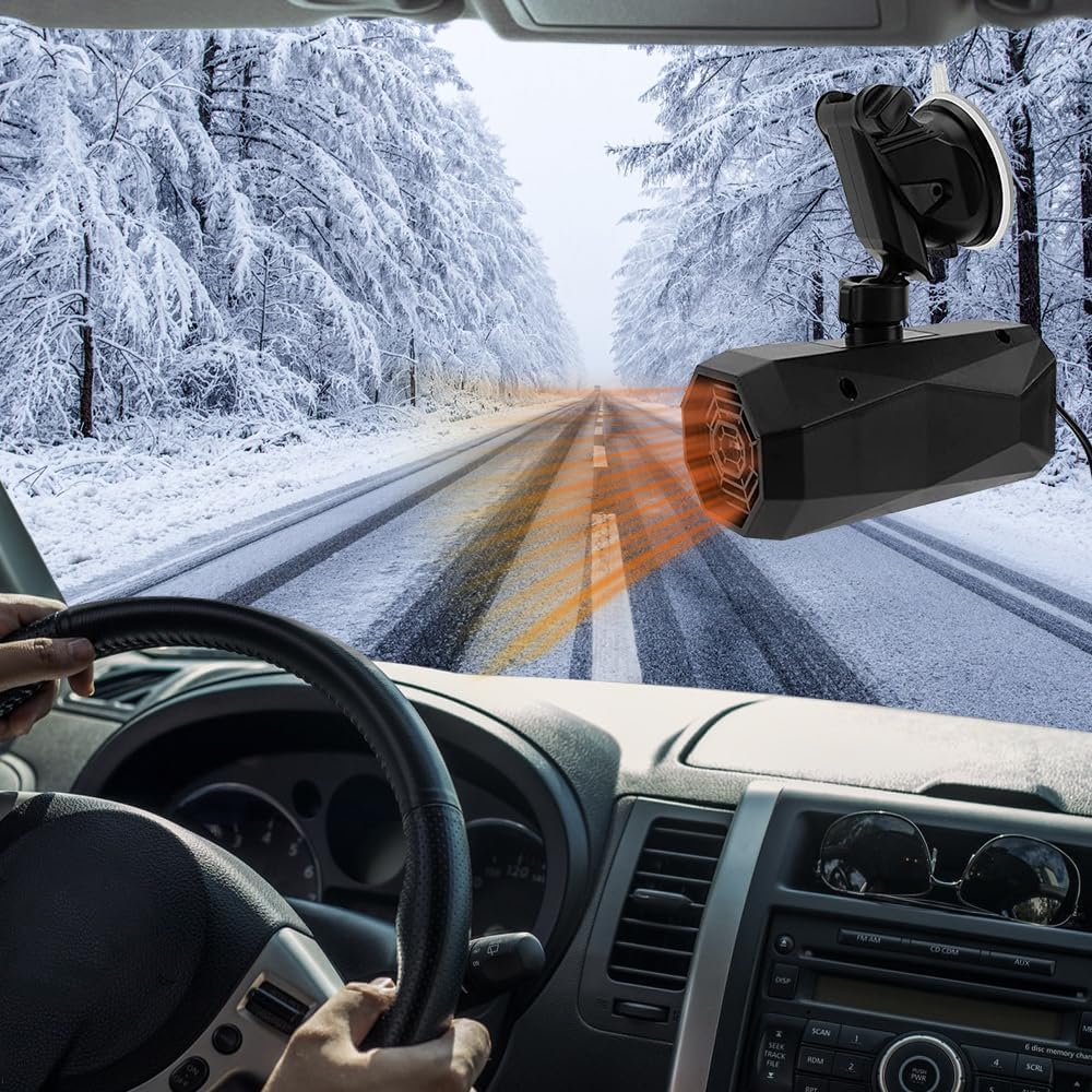 Ogrzewacz samochodowy 12 V 150 W, przenośny, obrotowy o 360°, z funkcją odmrażania, z wtyczką do zapalniczki samochodowej