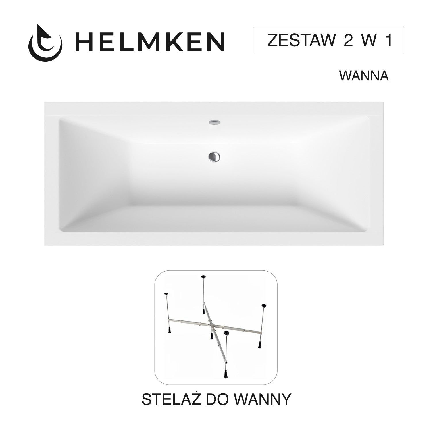 Wanna akrylowa Helmken Alvaro 170 x 75 + Stelaż uniwersalny do wanien Helmken 21230020 / 23096003-2S
