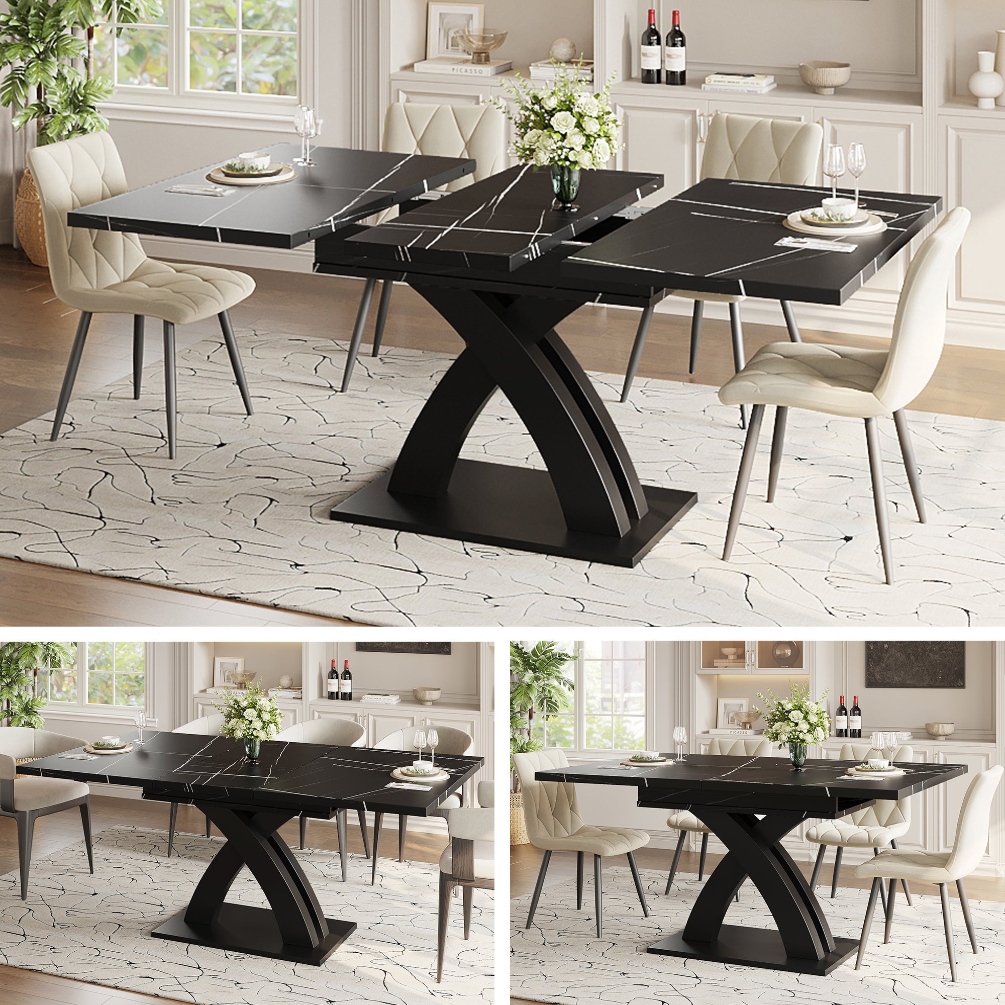 Rozkładany stół jadalny dla 4-6 osób - 120/160 x 80 x 76 cm - do kuchni i jadalni - MDF - biały