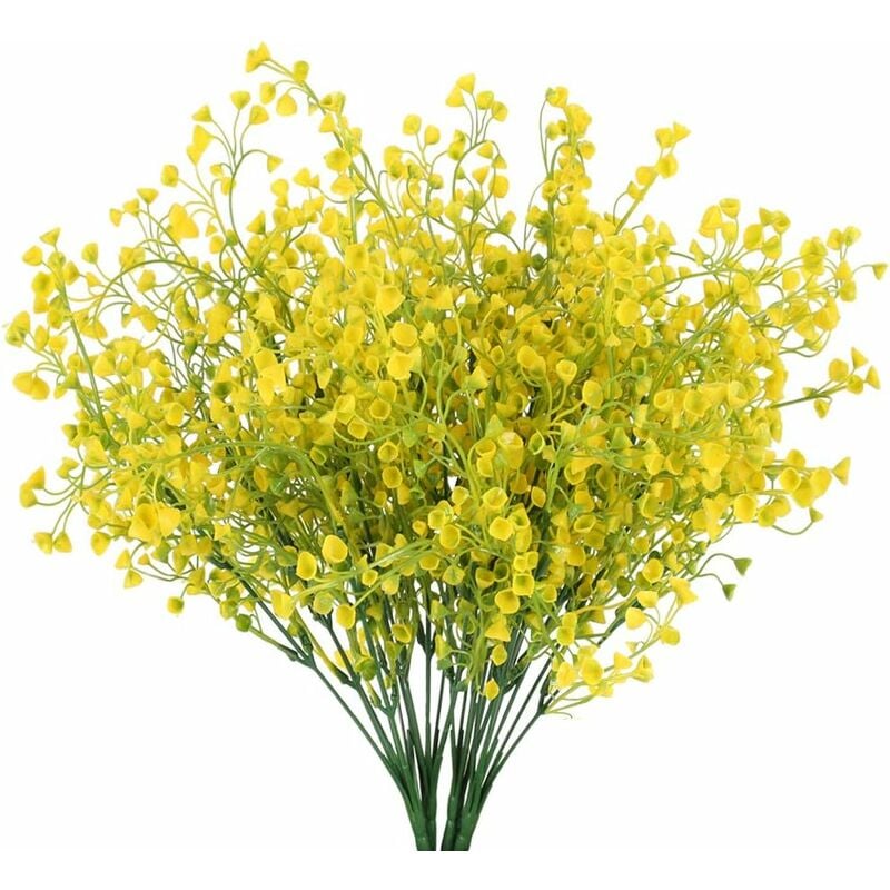 4 szt. Gipsówki Sztuczne 7 Gałęzi Sztuczne Kwiaty Deco Sztuczny Krzew Krzewinka Fałszywe Kwiaty Żółte Dekoracje Ślubne Dom Ogród 48 CM