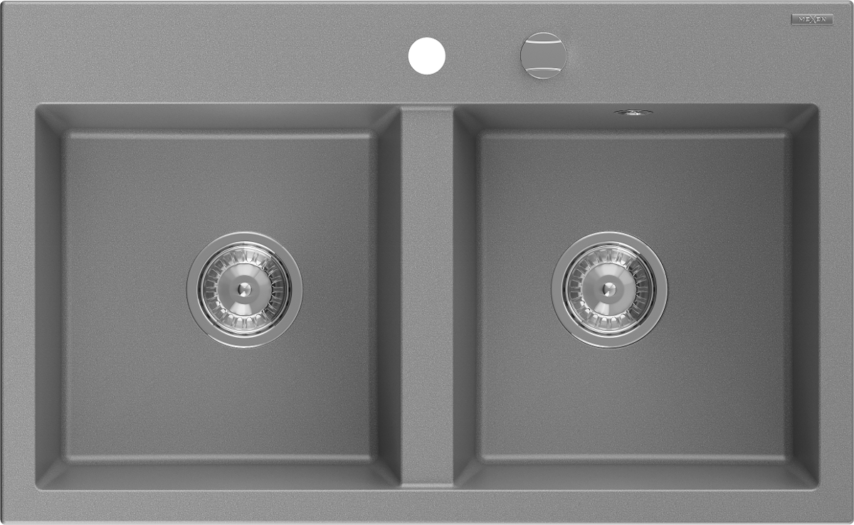 Mexen Hektor zlewozmywak granitowy 2-komorowy 800 x 480 mm, szary, syfon chrom - 6521802000-71