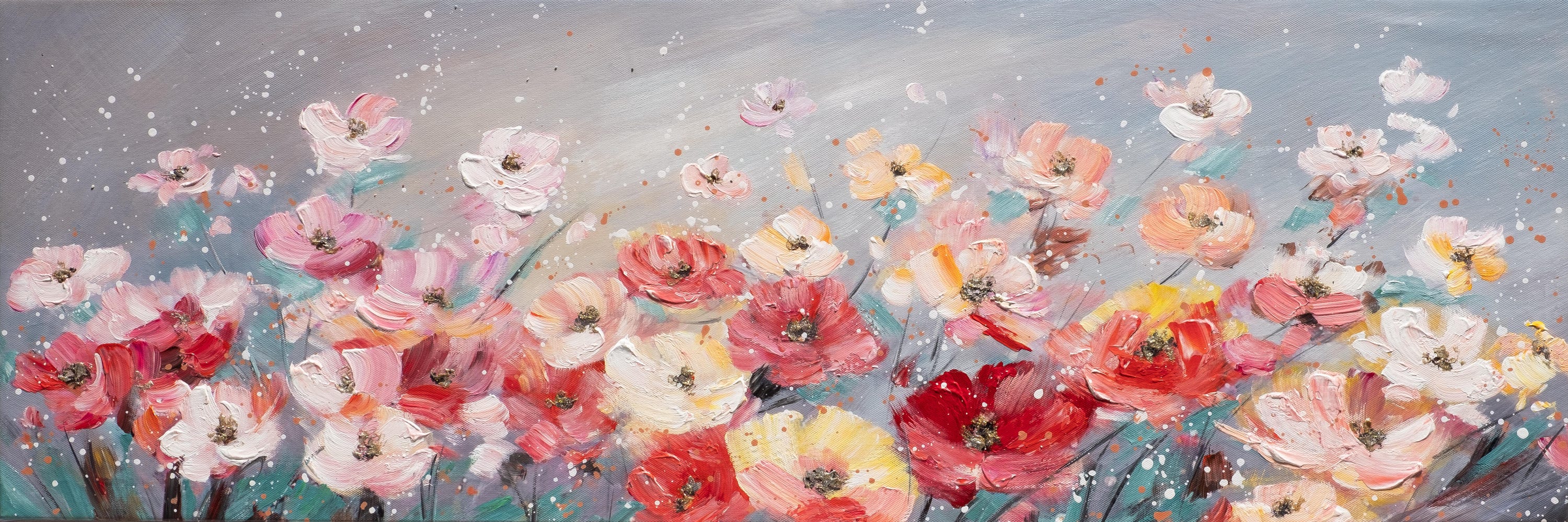 Obraz bez ramy Botanika prostokątny 90 x 30 cm. Płótno Kwiaty Wiatr wielokolorowy