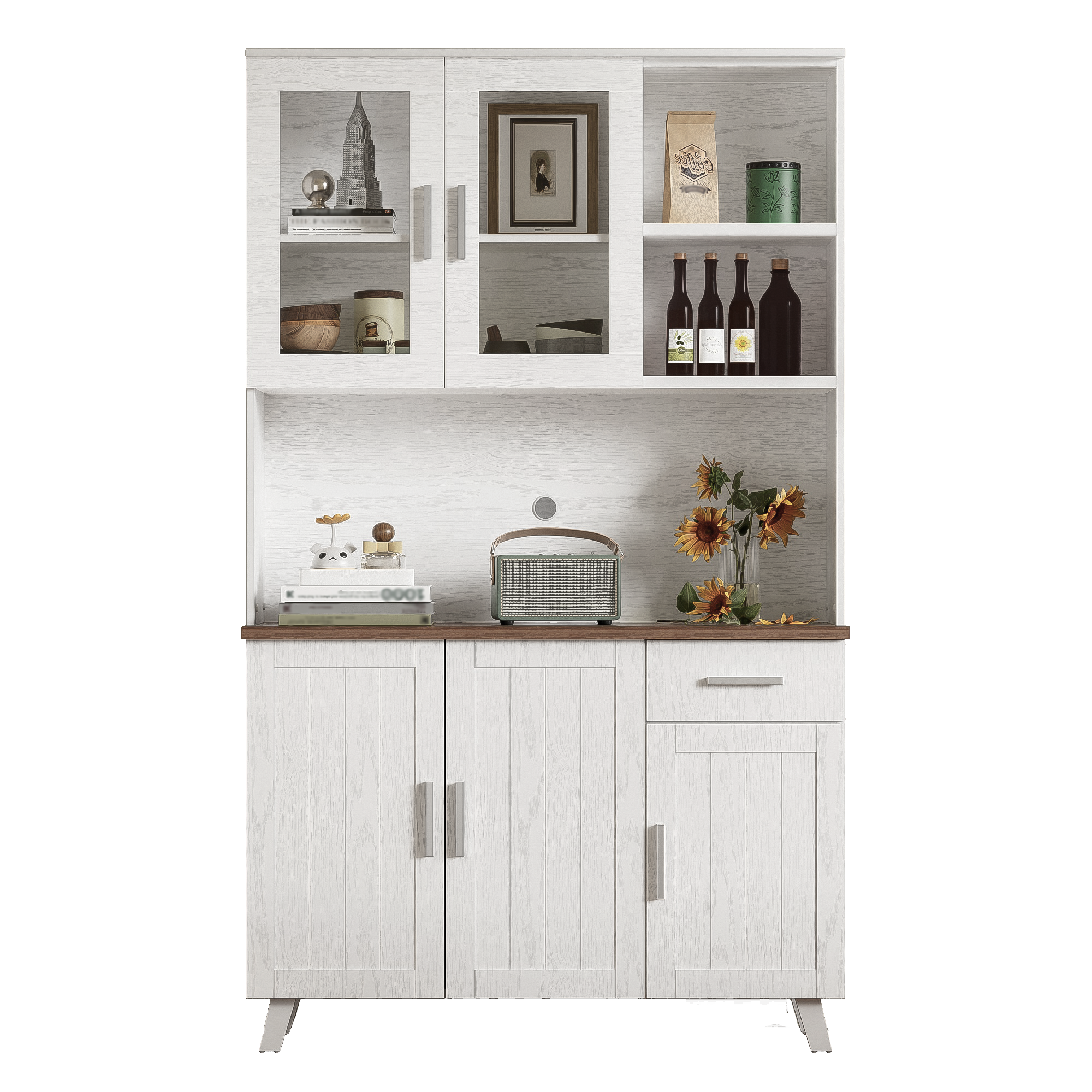 Komoda- szafka wysoka z białego drewna- 114 x 40 x 190 cm- mebel do salonu- jadalni